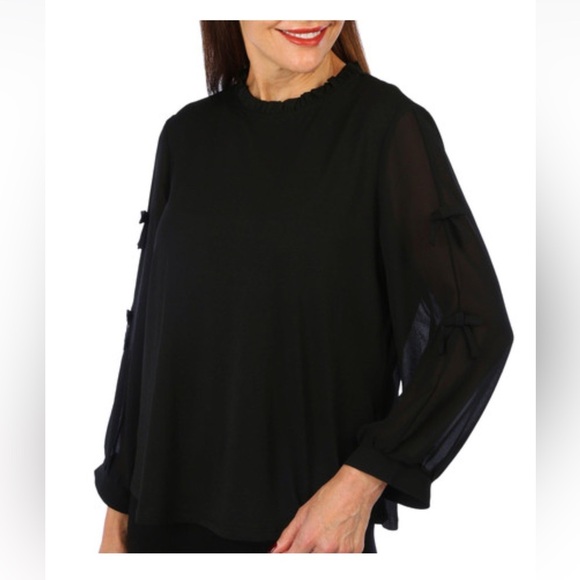 Adrianna Papell Ruffle Neck Keyhole Back Closure Size S Bow Goth Office Party - Picture 2 of 10